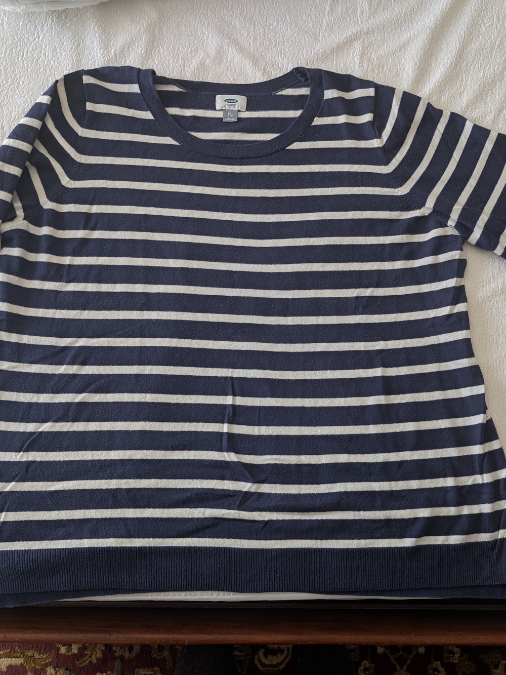 Women's Navy and White Striped Crewneck Sweater
